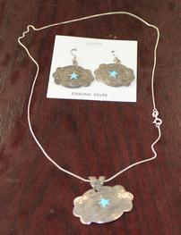 Turquoise Star Earrings and Pendant and Silver Chain //263